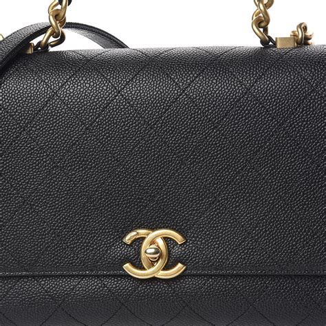 CHANEL Grained Calfskin Stitched Flap Black 